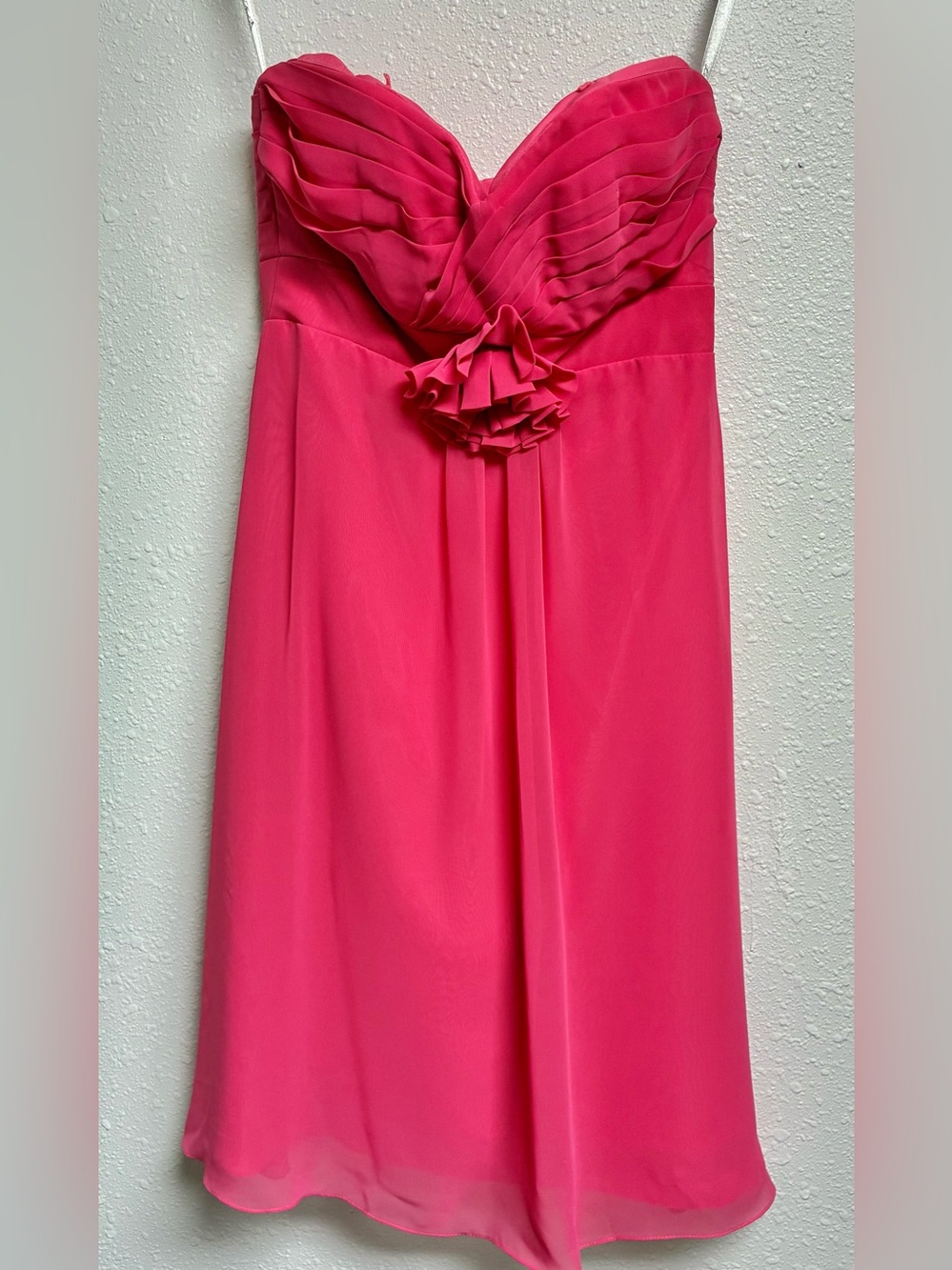 Liz Fields Pink Strapless Sweetheart Chiffon Pleated Ruffle Dress Sz 2